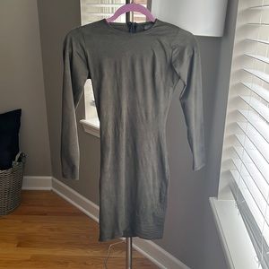 Green Long Sleeve, Faux Velvet Dress